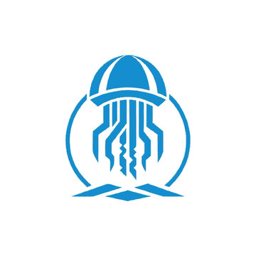 Blue Jellyfish Icon Graphic Design.