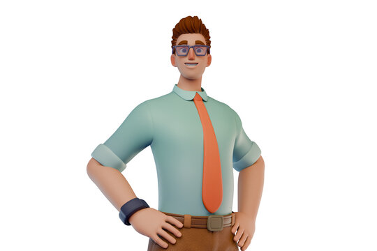 Confident 3D Businessman Character With Hands on Hips