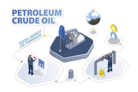 Oil Energy: Onshore Operations Land Oil Rig in Isometric graphic