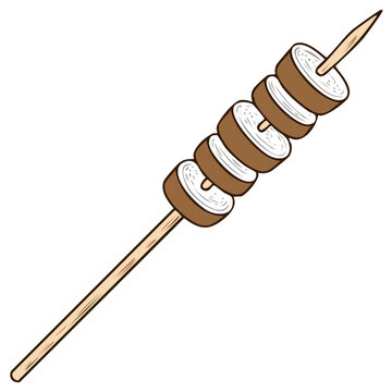 Illustration of a Marshmallow Skewer with Five Toasted Marshmallows Cartoon Style