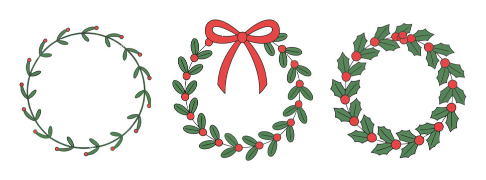 Festive Christmas Wreaths: Holly, Berries, and a Red Bow