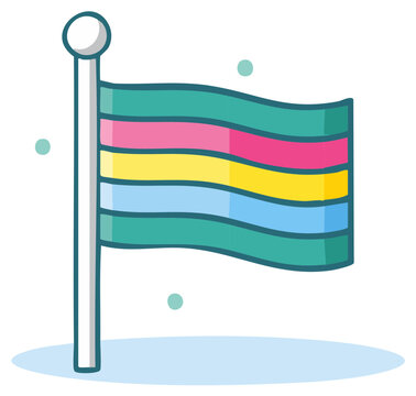 Waving polysexual pride flag illustration with vibrant colors on a flagpole representing identity and diversity