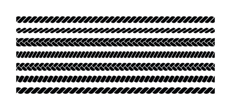 Rope Border Collection Black Monochrome Vector Illustration