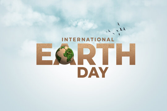 Our power, our planet. Earth day 2026 concept background. Ecology concept. Design with globe map drawing and leaves isolated on white background.