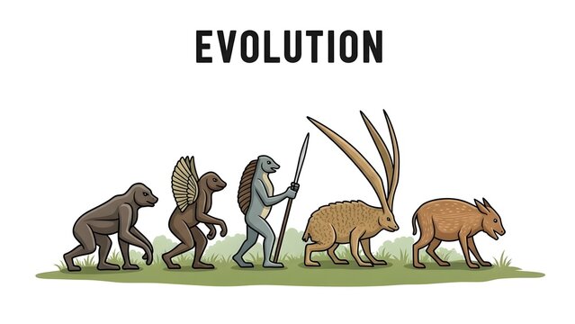 Stages of Evolution From Primate Ancestor to Modern Mammal Showing Humanoid Progression and Biological Development