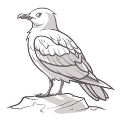 Obraz premium A grayscale illustration of a bird standing on a rock