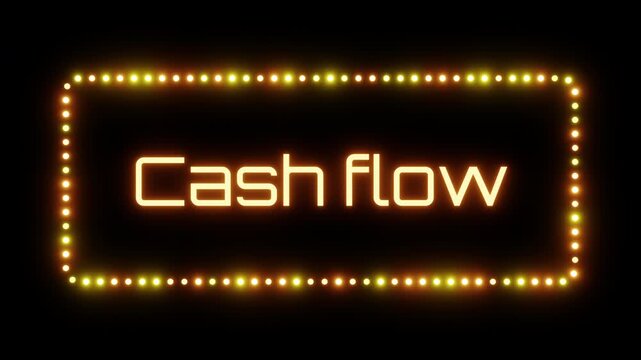 Glowing cash flow sign in flashing frame, 3D render. Cashflow background, dotted neon frame. Financial liquidity receipts, net profit after paying all liabilities for a specified period