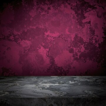 a dark red, weathered wall with fine cracks spreading across its rough, textured surface