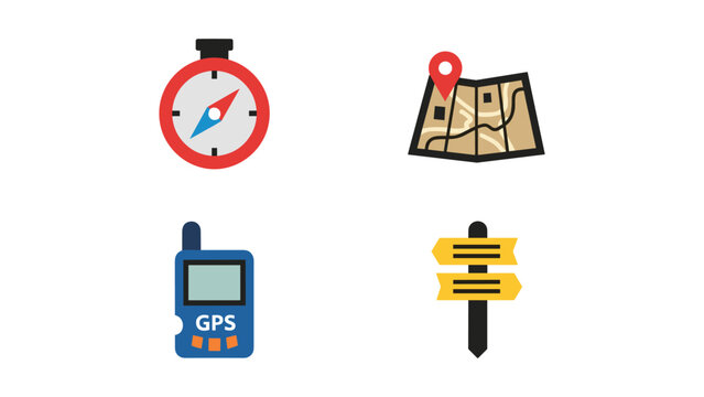 Essential navigation and location-finding tools depicted in icons