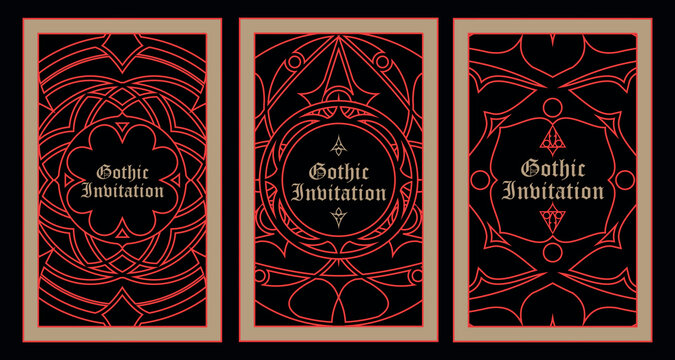 Gothic style invitation with ancient vintage elements. Sacred geometry border and frame. Vector illustration. EPS 10