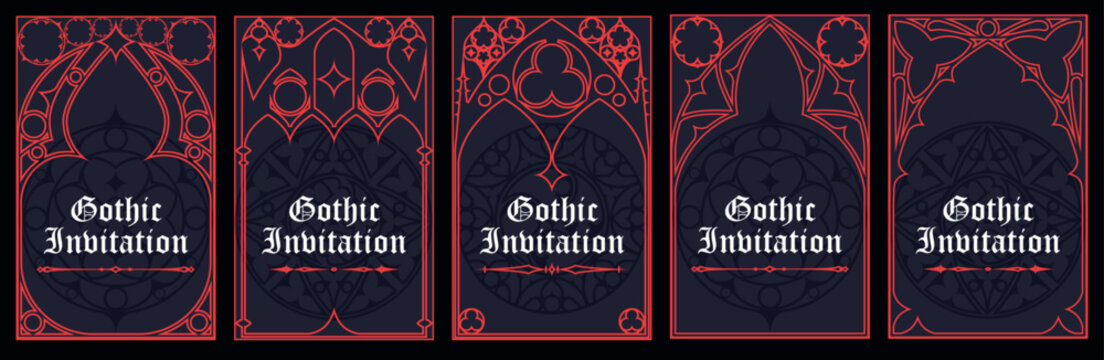 Gothic style invitation with ancient vintage elements. Sacred geometry border and frame. Vector illustration. EPS 10