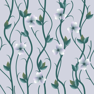 White flower ornament seamless vector pattern