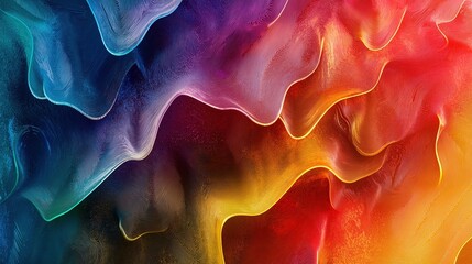 Obraz premium Vibrant abstract 3d colorful waves with fine line texture and glowing particles on dark background