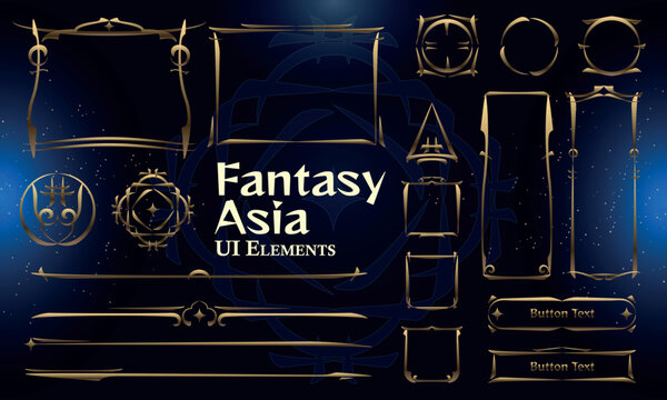 Set of Asian Fantasy Elements for user interface, poster, video. Fantasy magic HUD. Template for rpg game interface. Vector Illustration EPS10