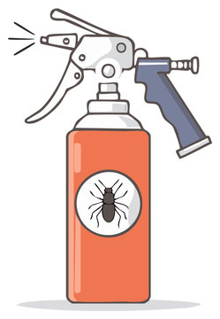 Insecticide spray bottle with pest logo. Pesticide dispenser for insect control. Ant spray. Vector design of pest control service.