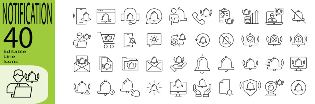Notification icon set. Editable stroke. Vector illustration.