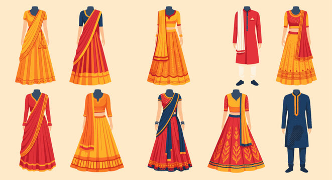 Array of Traditional Indian Womens Ethnic Dresses.