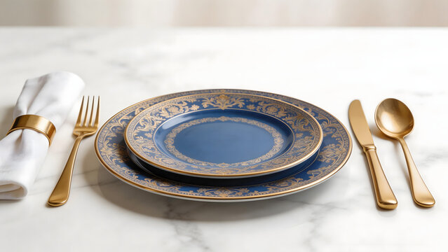Elegant dinnerware set on marble table