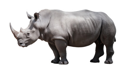 Obraz premium Gray African Rhinoceros Standing with Horns and Wrinkled Skin