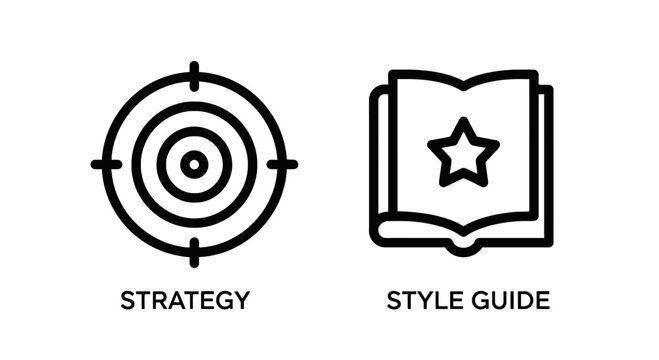 Target symbol for strategy and open book icon for style guide