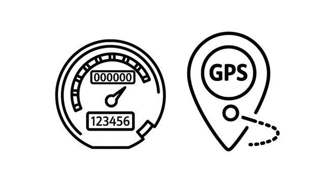 Odometer and gps location tracking line icons for vehicle navigation and mileage measurement with line icon with black and white with journey planning