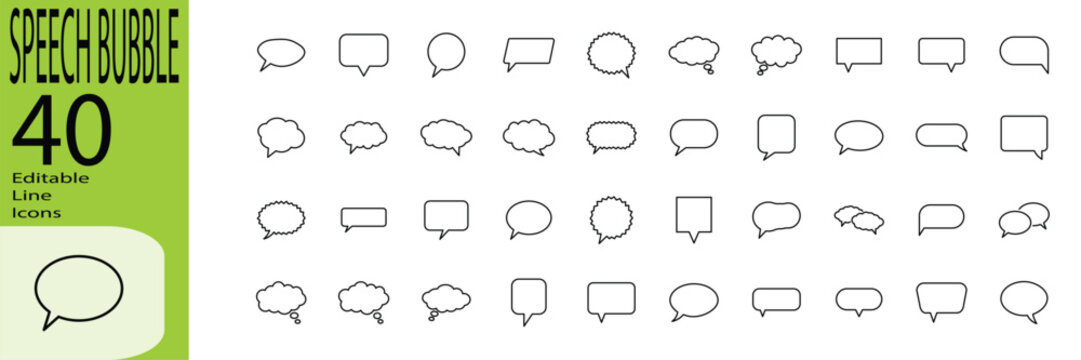 Speech Bubble icon set. Editable stroke. Vector illustration.