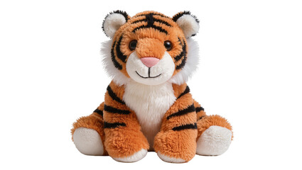 Orange striped plush tiger toy sitting with paws © Isolde