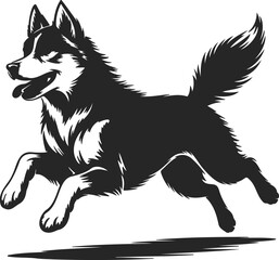 Fototapeta premium Happy Dog Running Silhouette Black Vector Illustration of Playful Pet