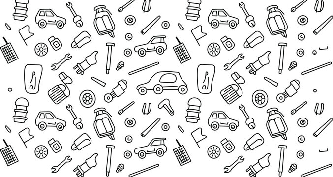 Automotive seamless pattern, car repair icons, mechanic tools, vehicle maintenance background, garage equipment design, auto parts illustration, transportation industry wallpaper