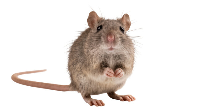 Brown house mouse standing with pink nose and whiskers