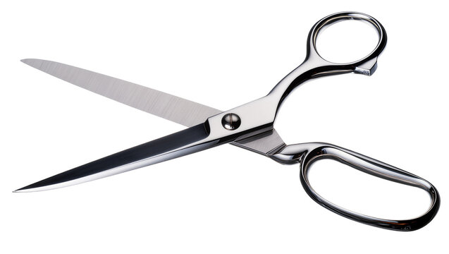 Shiny chrome professional fabric cutting scissors with ergonomic handles