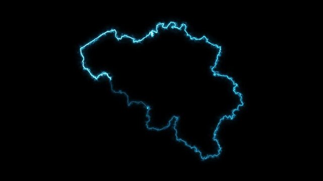 glowing neon belgium map outline animation on black background modern digital geographic border visualization