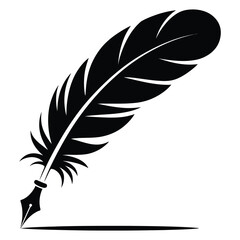 Fototapeta premium A striking black silhouette of a classic quill and inkwell evoking writing and artistry silhouette