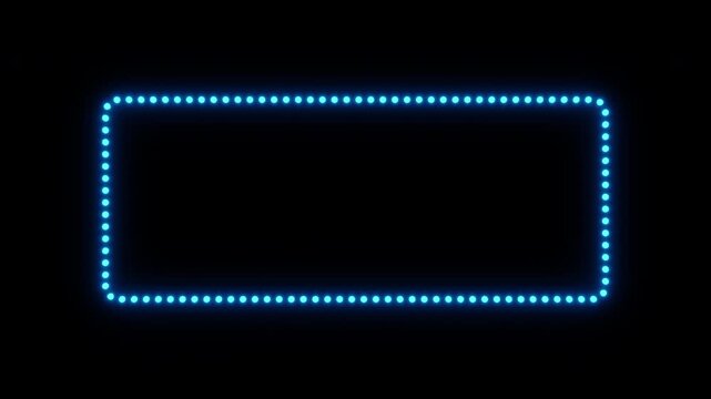 Glowing blue frame for text 3d render. Dotted frame with looping neon glow on black background. Design element for presentations, infographics, video overlays, tech intros, modern UI designs
