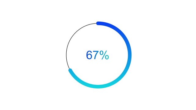 0 to from 67% loading loop animation. glowing circular progress on white background .