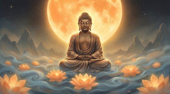 Lord Buddha in meditation for Buddhist festival of Happy Buddha Purnima Vesak, Generative