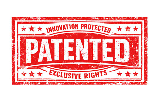 A red patented stamp on transparent background