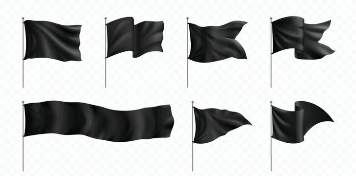 Black flags and pennants on poles mockup