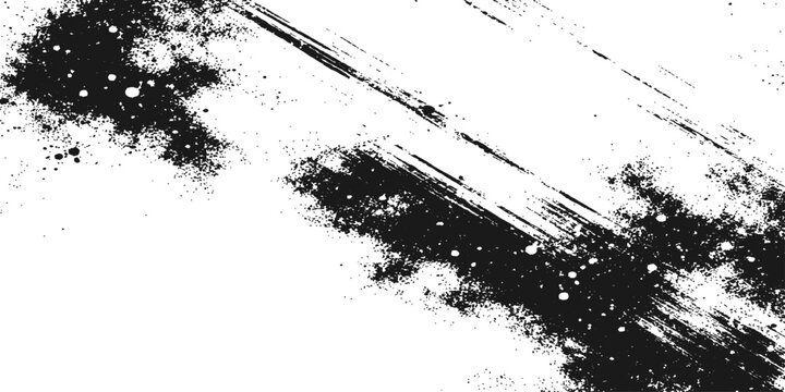 Abstract black grunge background vector illustration featuring a dark ink splash texture with a dirty paint splatter border and liquid drip design element