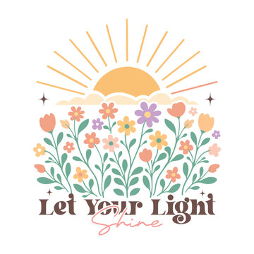  Let Your Light Shine T-shirt Design, Boho Floral Christian Shirt Clipart, Boho Christian Flower, Bible Verse Floral Illustration, Boho Religious Saying