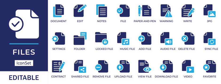 Editable File, Document, and Folder Management Icon Set
