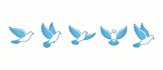 Obraz premium Flying Dove Vector Set, Blue Bird Silhouette Icons for Peace Symbol, Motion Sequence, Minimalist Animal Graphics for Web Design, Logo Elements and Social Media Content isolated on White Background