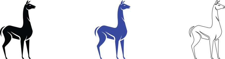 Naklejka premium Llama Silhouettes: Black, Blue, and White Line Art Vector Illustration
