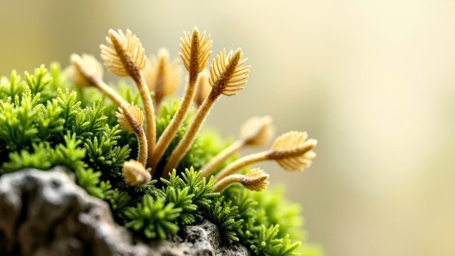 Close Up Moss Spore Release on Rock