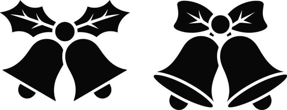 Black silhouettes of holly leaves and two stylized christmas bells