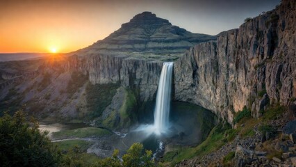 Obraz premium Sunset bathes a steep canyon in golden light