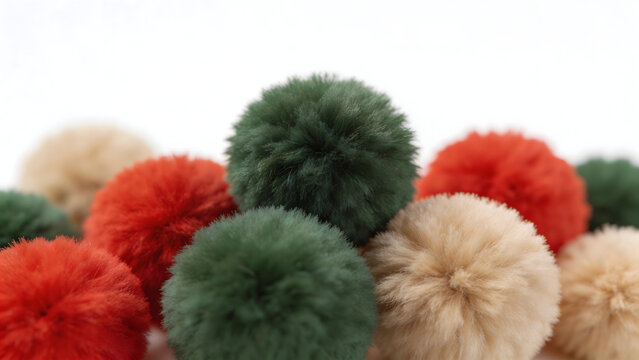 Colorful fluffy pom poms
