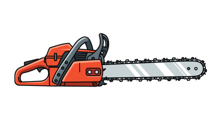 Fototapeta premium A cartoon illustration of an orange chainsaw with a silver blade on a white background