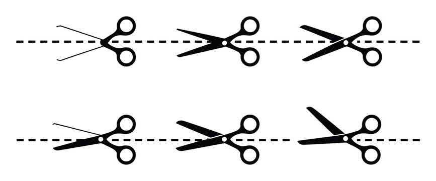 Scissors cutting dashed lines, a representation of cutting