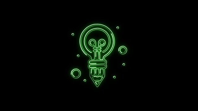 Glowing neon line light bulb icon with animation. Idea symbol HD video isolated on black background